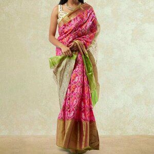 Pink and Green Fancy Patola Saree | Muvvas Boutique